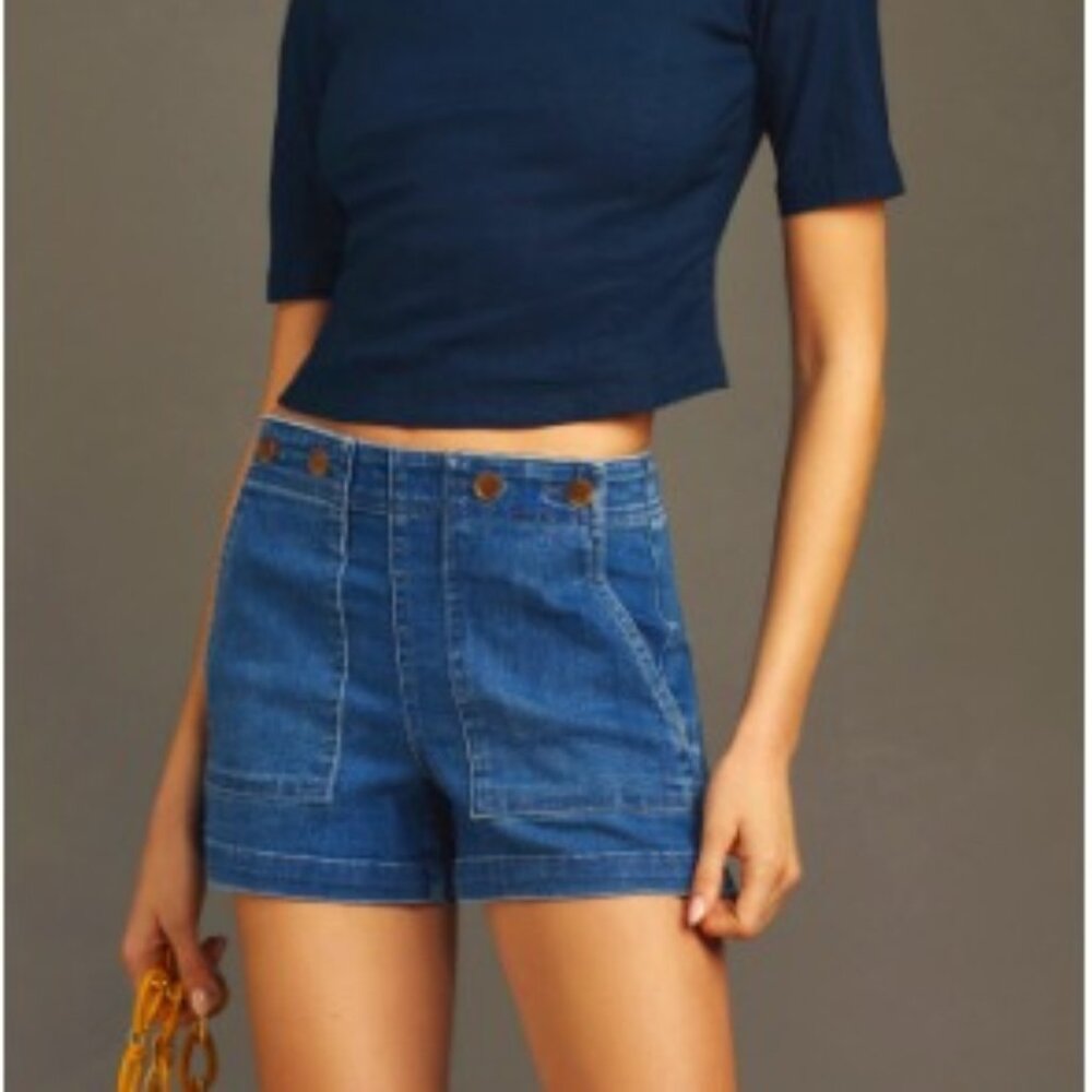 NWT Pilcro Anthropologie- The Kit High-Rise Blue Utility Shorts- Size 31